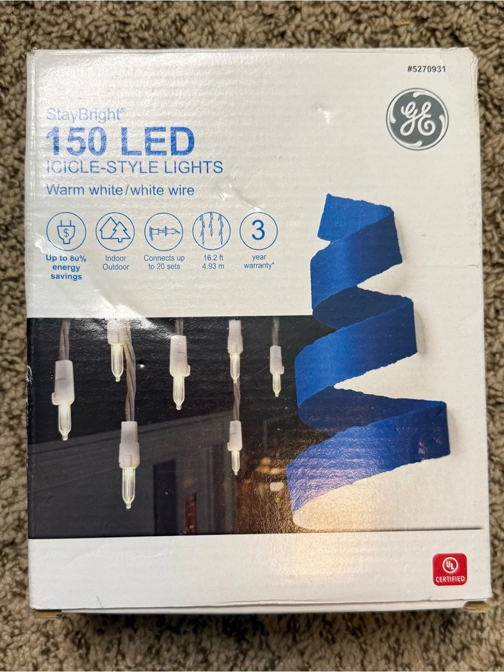StayBright 150 LED Warm White Icicle-Style Christmas Lights 16ft Holiday NEW